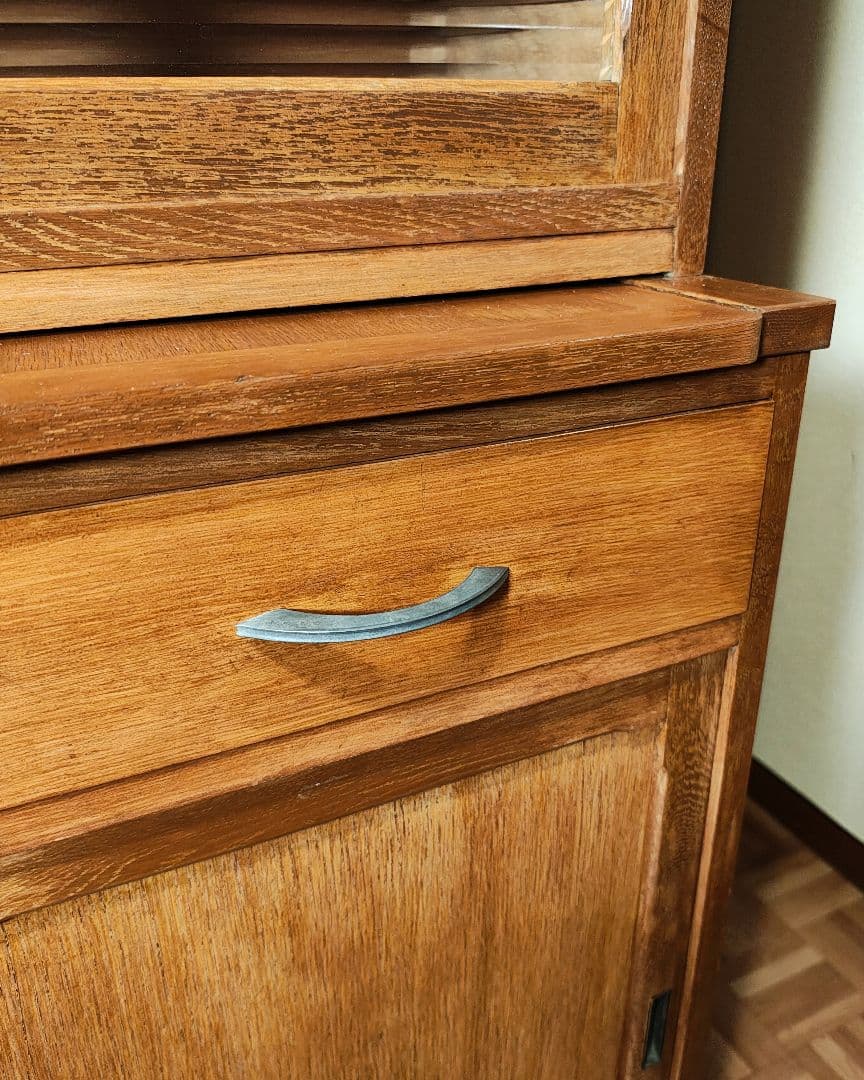 食器棚　ガラス戸棚　モールガラス　昭和レトロ　古家具