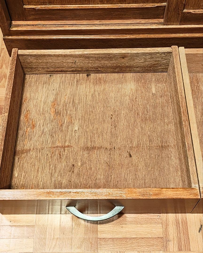 食器棚　ガラス戸棚　モールガラス　昭和レトロ　古家具