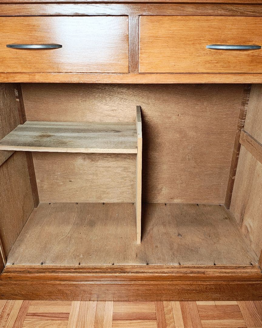 食器棚　ガラス戸棚　モールガラス　昭和レトロ　古家具