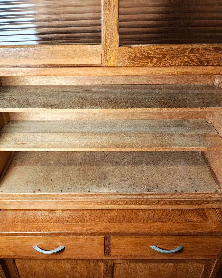 食器棚　ガラス戸棚　モールガラス　昭和レトロ　古家具