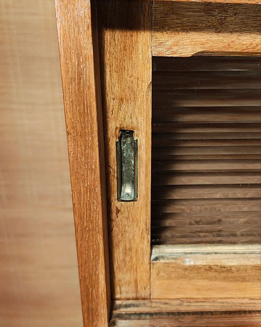 食器棚　ガラス戸棚　モールガラス　昭和レトロ　古家具