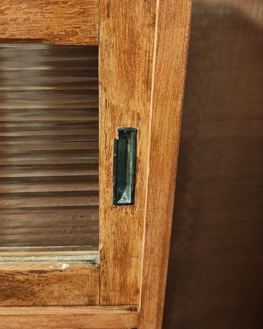 食器棚　ガラス戸棚　モールガラス　昭和レトロ　古家具