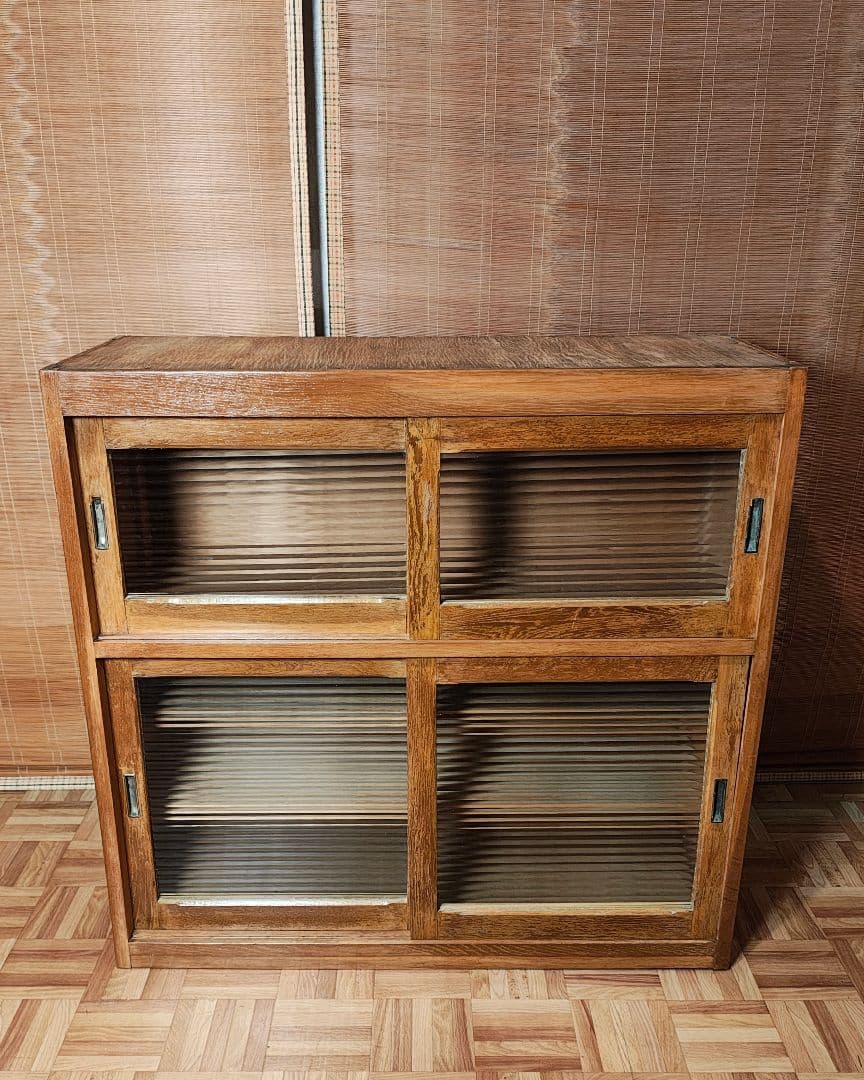 食器棚　ガラス戸棚　モールガラス　昭和レトロ　古家具