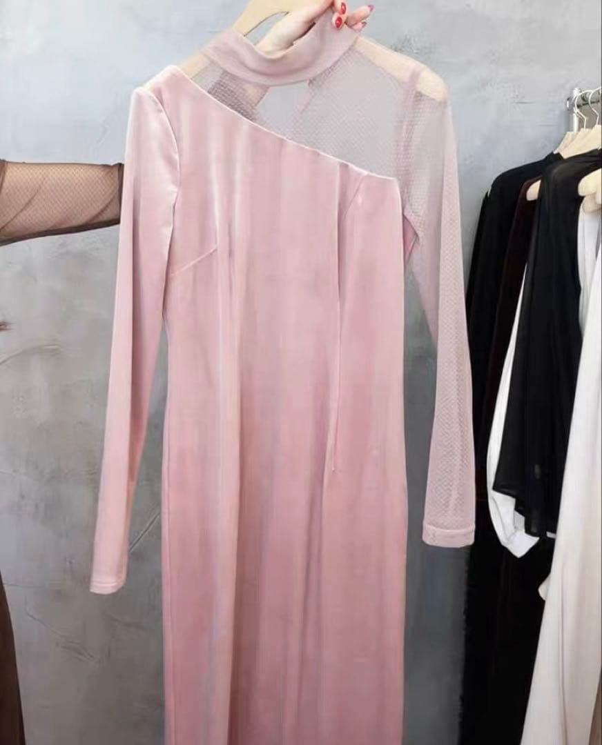 新品 アニュアンス シアーコンビ タイトワンピース ピンク