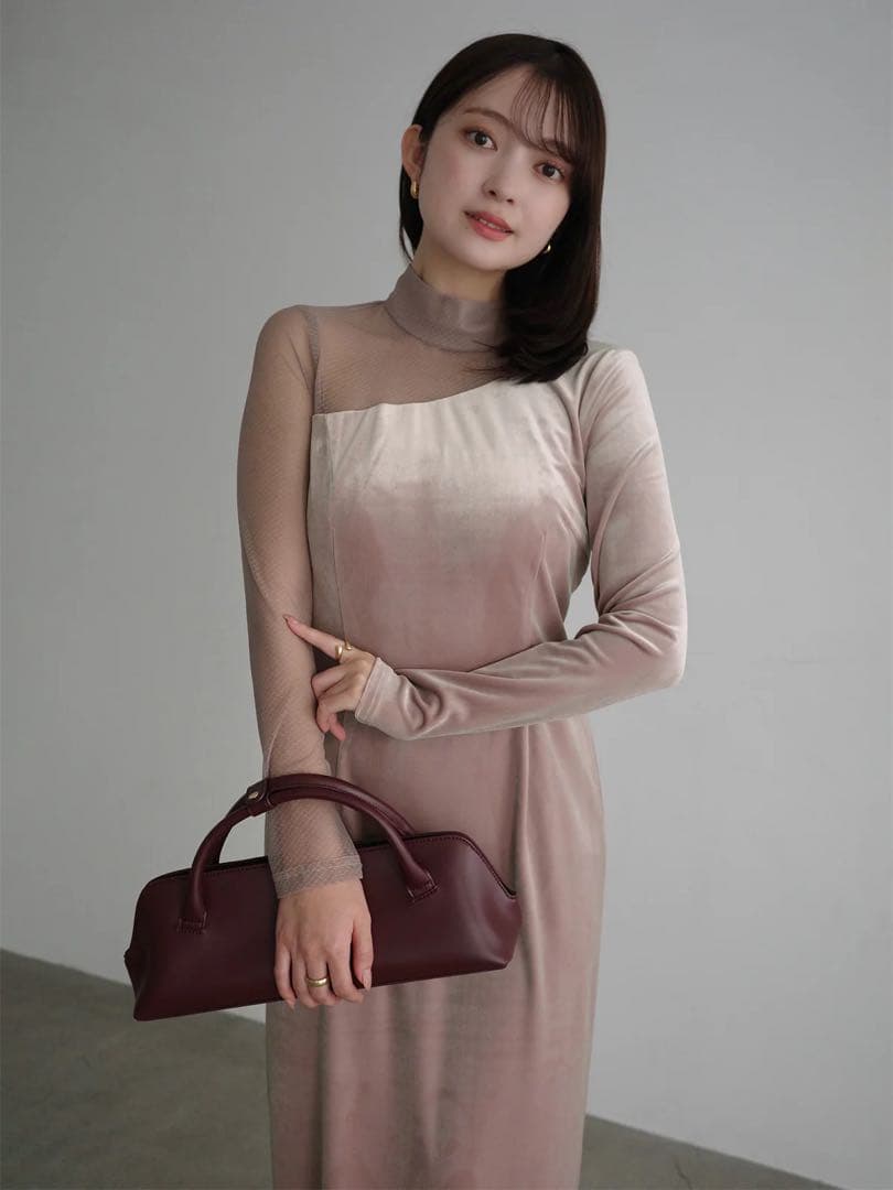 新品 アニュアンス シアーコンビ タイトワンピース ピンク