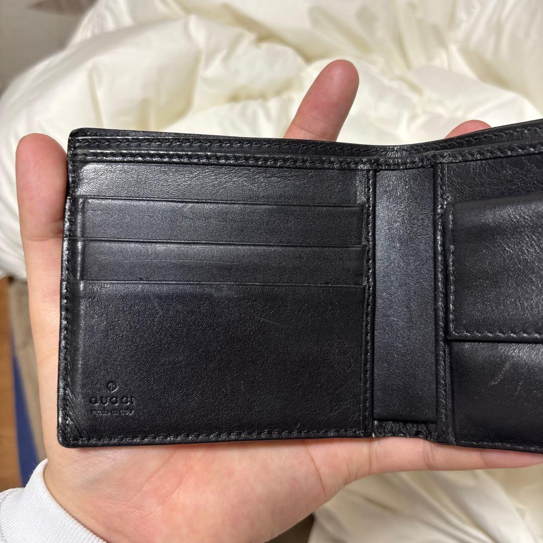 3407M グッチ シマ 本革 ブラック 二つ折りメンズ 財布 ITALY製