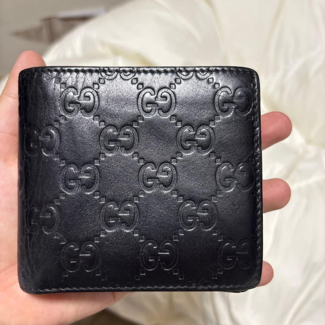 3407M グッチ シマ 本革 ブラック 二つ折りメンズ 財布 ITALY製