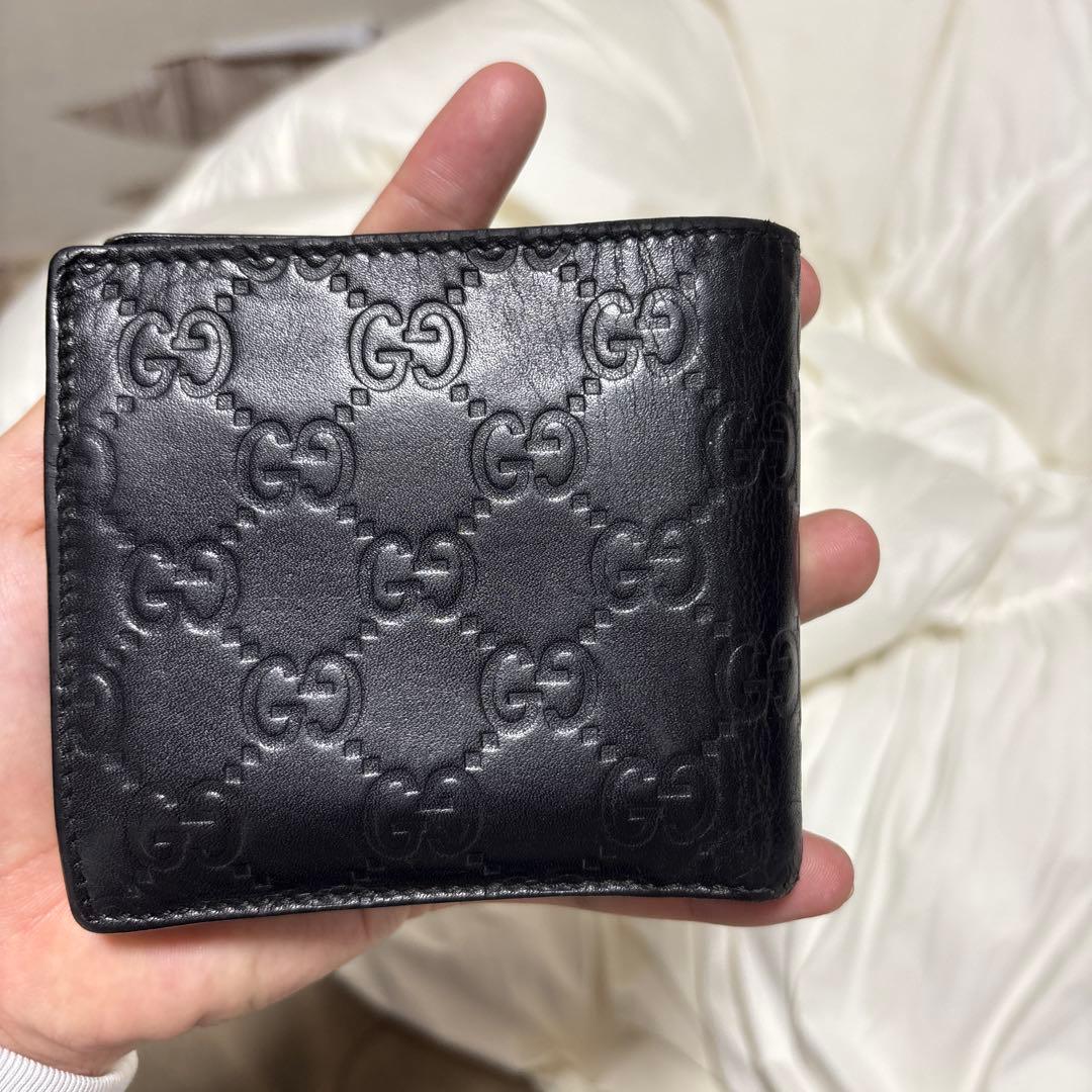 3407M グッチ シマ 本革 ブラック 二つ折りメンズ 財布 ITALY製