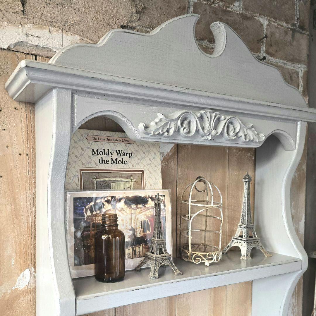 フレンチアンティークシャビー壁掛けシェルフ　ワイド450グレー　モール