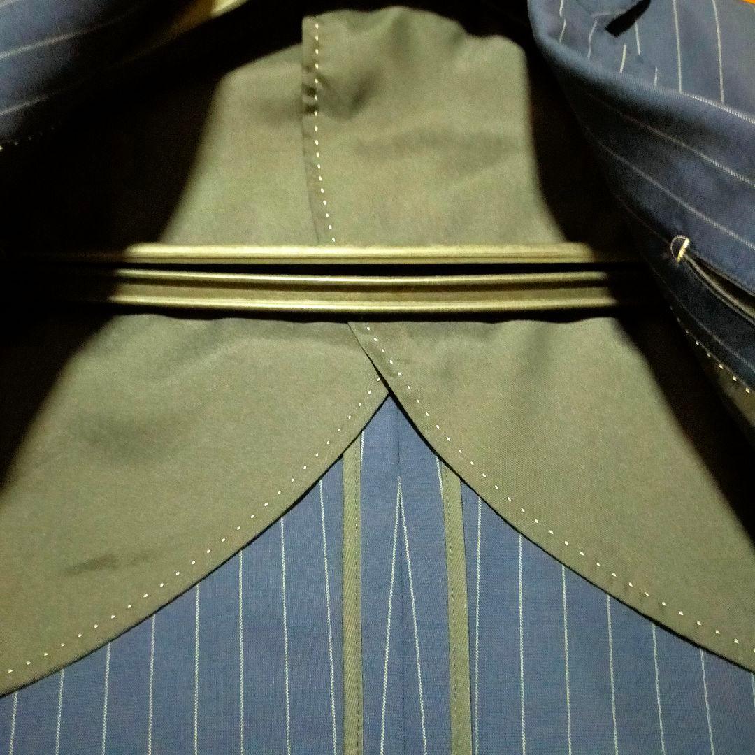 冬物美品3点セット細身ネイビー ピンストライプ スーツジャケット+スラックス2本