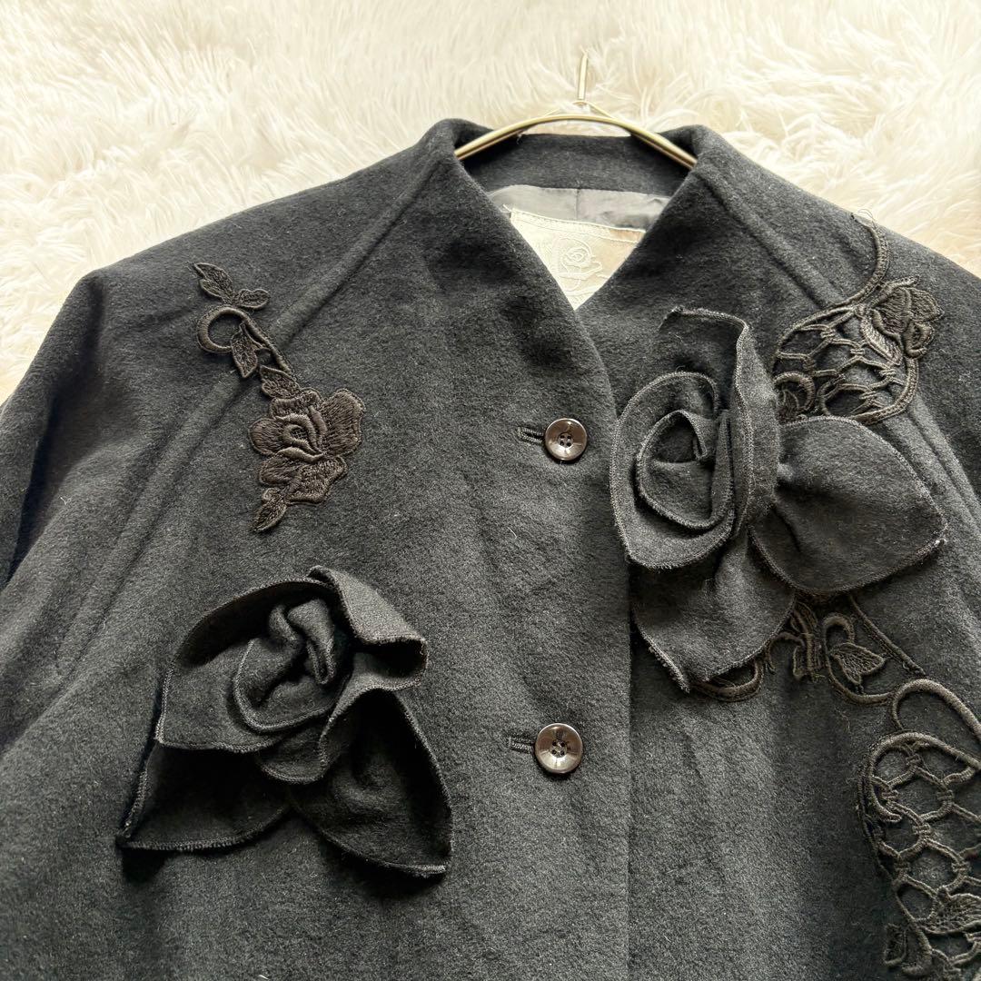 洋服屋 薔薇モチーフ レース刺繍 アンゴラ ポンチョ 変形コート
