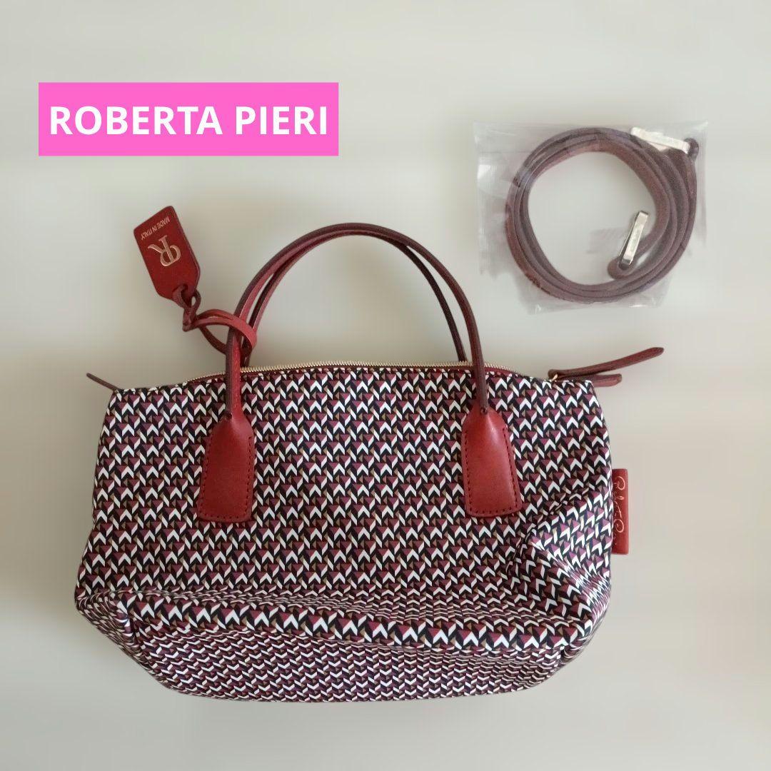 ロベルタピエリROBERTA PIERIトートバッグショルダー赤タタミ柄美品軽量