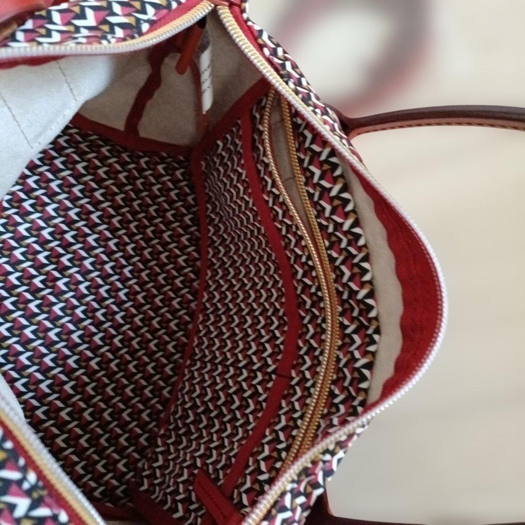 ロベルタピエリROBERTA PIERIトートバッグショルダー赤タタミ柄美品軽量