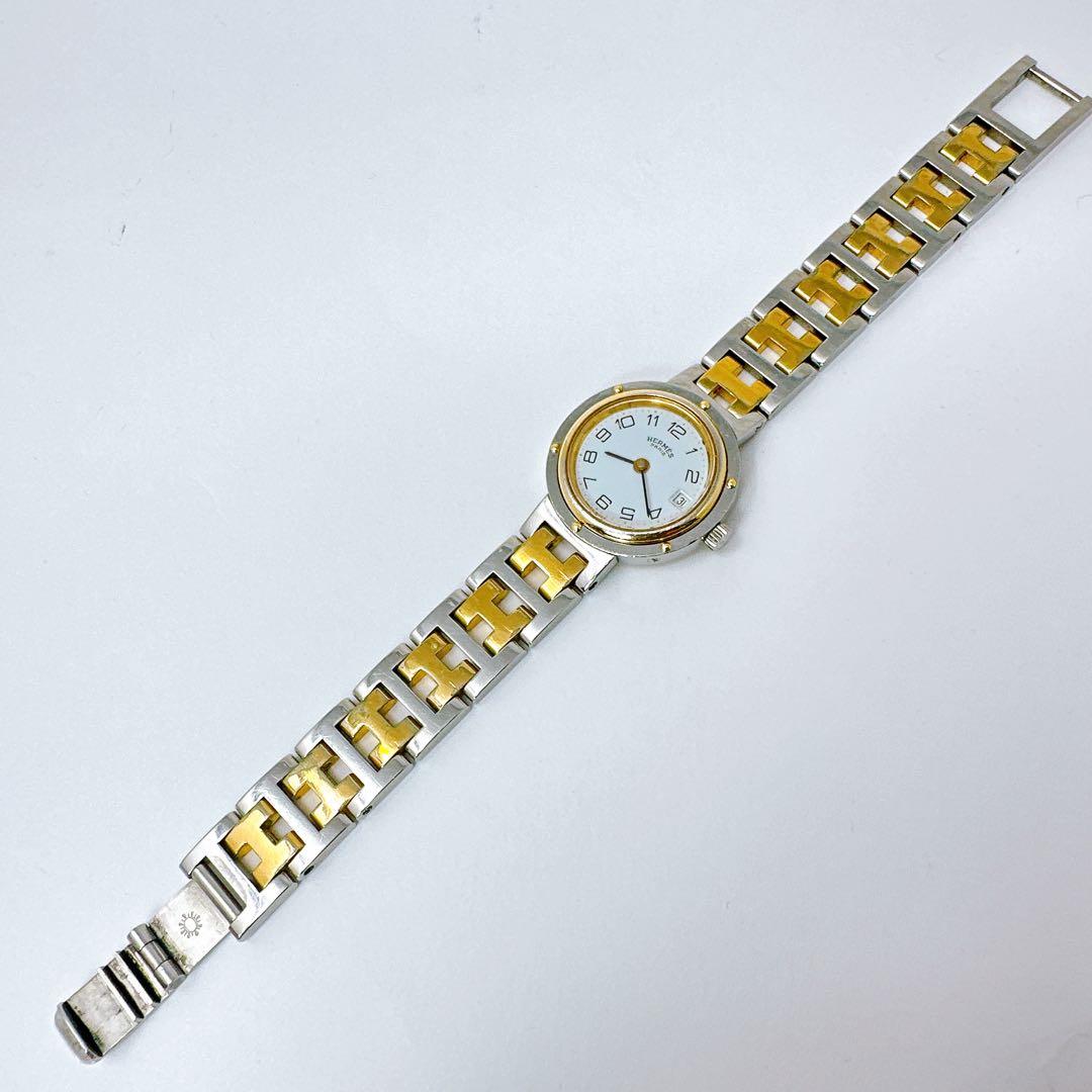 稼働　エルメス HERMES 腕時計 クリッパー コンビ　 デイト Hベルト