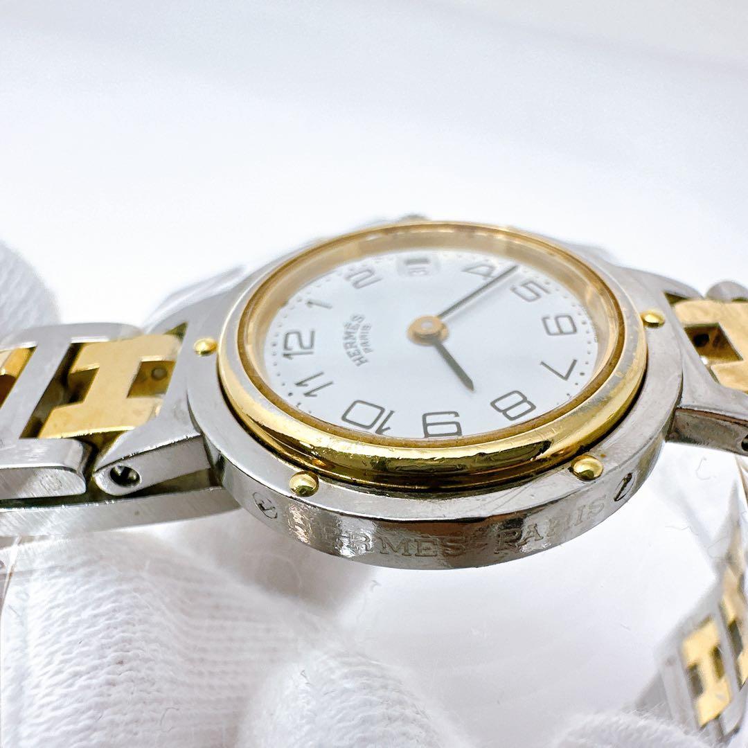 稼働　エルメス HERMES 腕時計 クリッパー コンビ　 デイト Hベルト