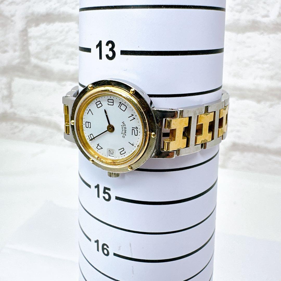 稼働　エルメス HERMES 腕時計 クリッパー コンビ　 デイト Hベルト