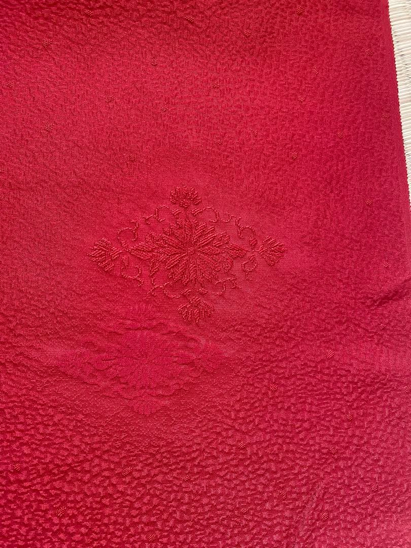 反物　絹　刺繍　着物　赤　赤丹色 未仕立て　リメイク/i020