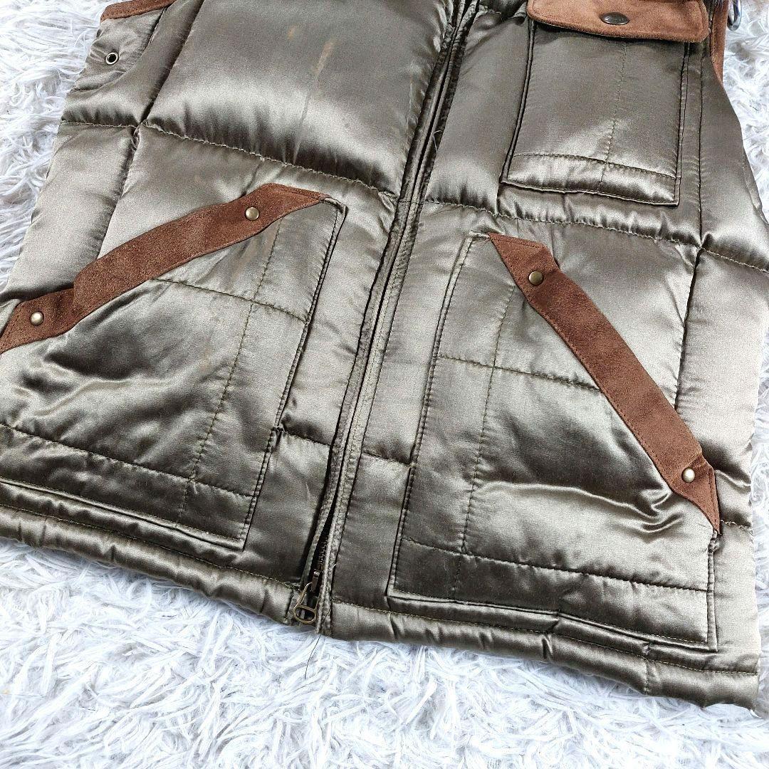 ラルフローレン 襟ファー レザー スエード切替え ダウンベスト グリーンブラウン