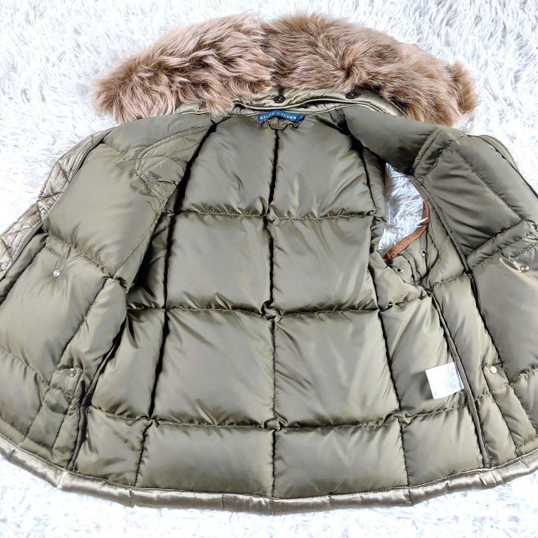ラルフローレン 襟ファー レザー スエード切替え ダウンベスト グリーンブラウン