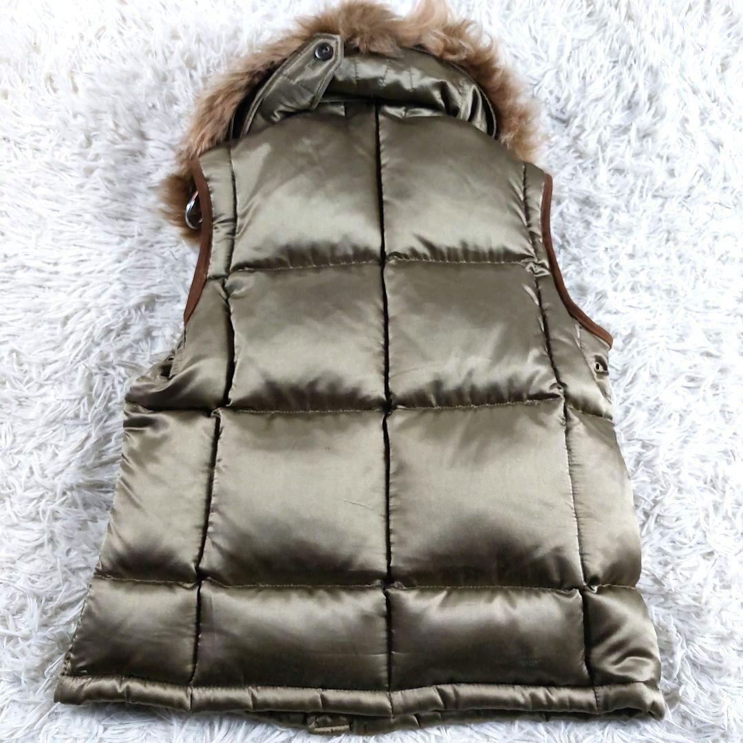 ラルフローレン 襟ファー レザー スエード切替え ダウンベスト グリーンブラウン
