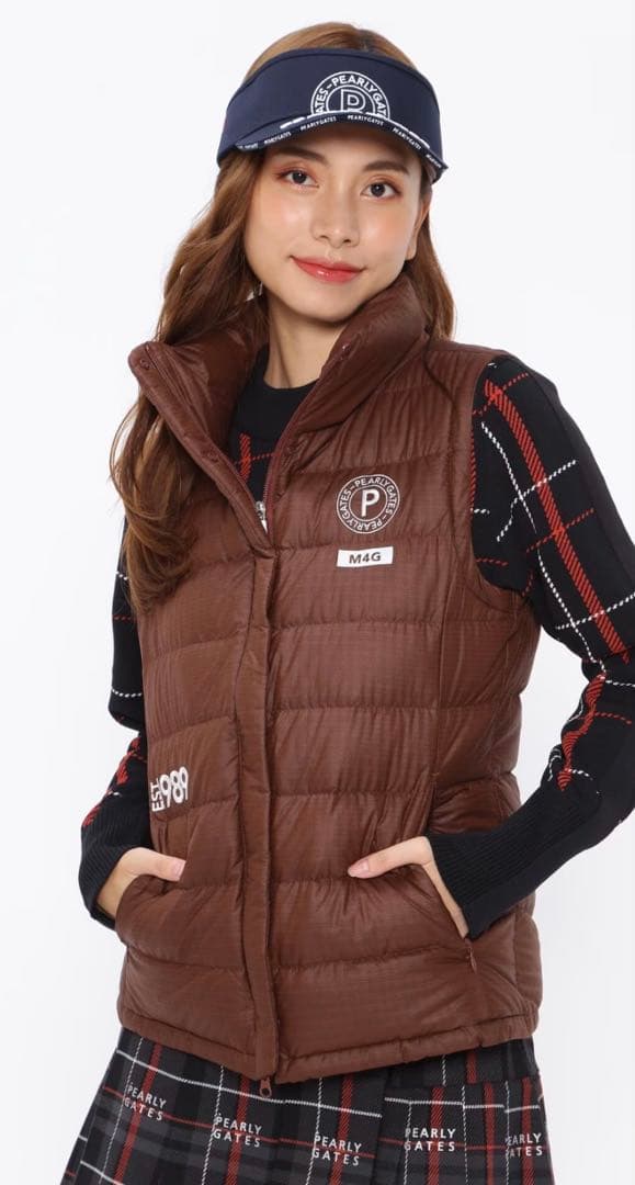 原英莉花プロ着用★パーリーゲイツPEARLYGATESダウンジャケット茶0S