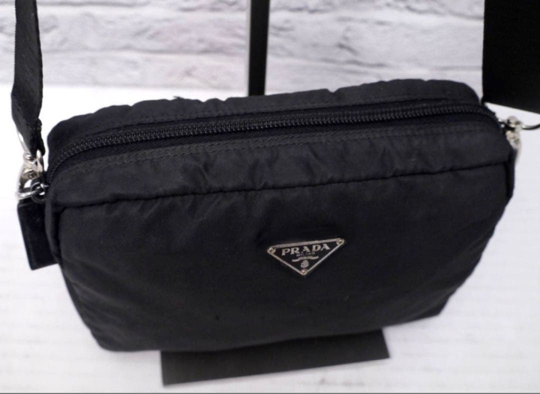 ◆ PRADA プラダ ナイロンxレザー ショルダー カメラ バッグ ポーチ 黒