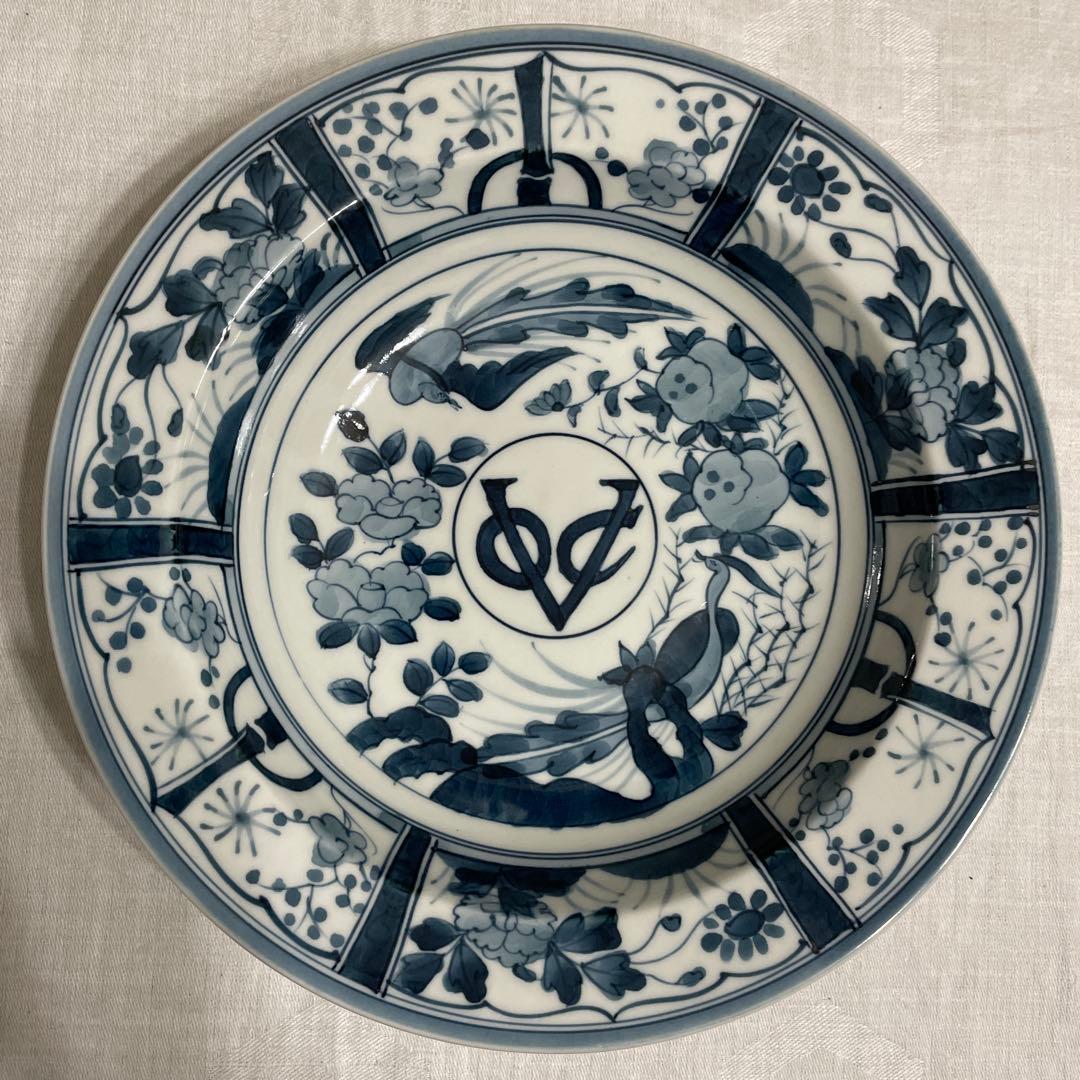 有田焼 染付 芙蓉手紋様 VOCマーク皿　口径22㎝　2枚セット