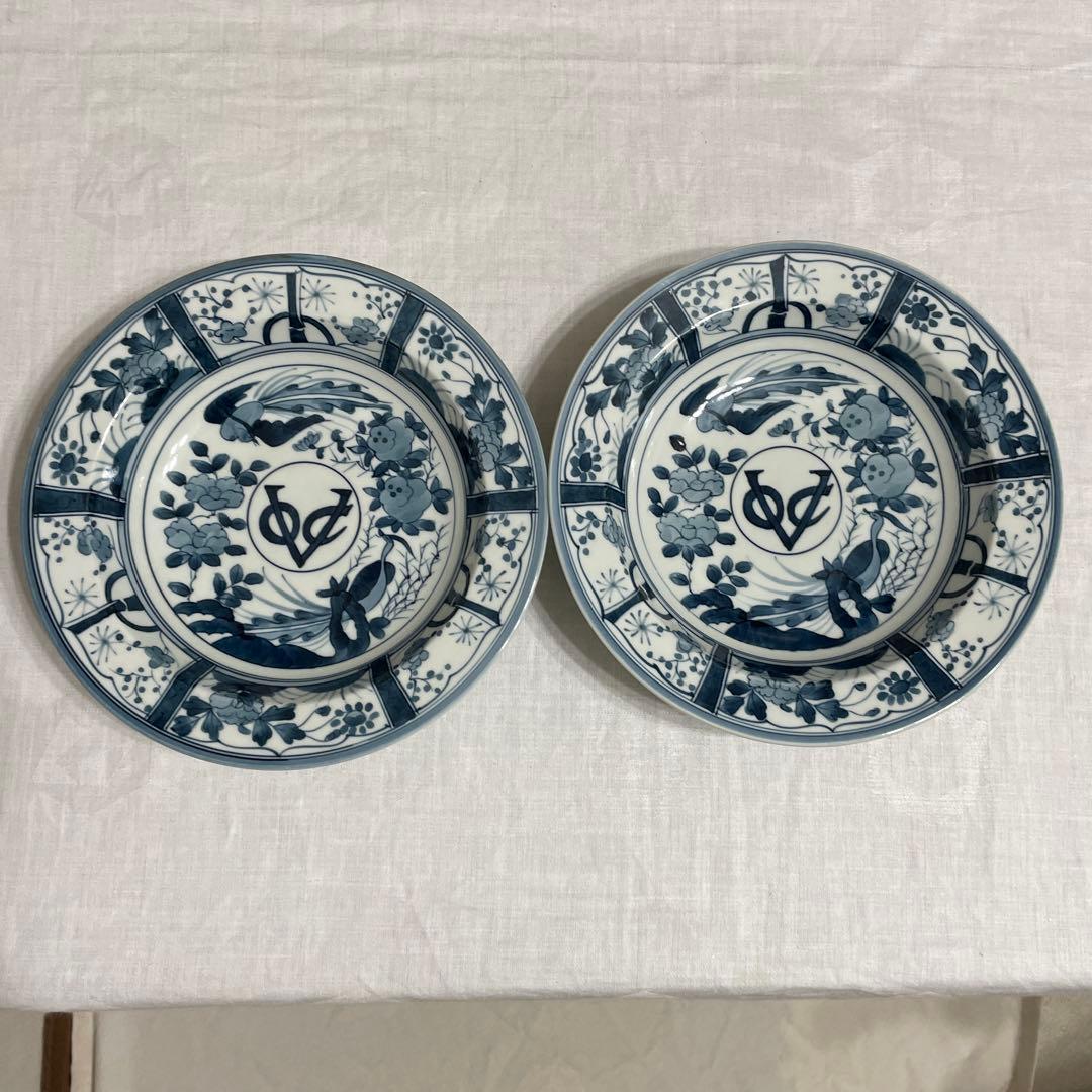 有田焼 染付 芙蓉手紋様 VOCマーク皿　口径22㎝　2枚セット