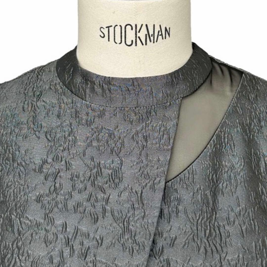 【美品】オケージョンドレス シースルー袖付きダークグレー