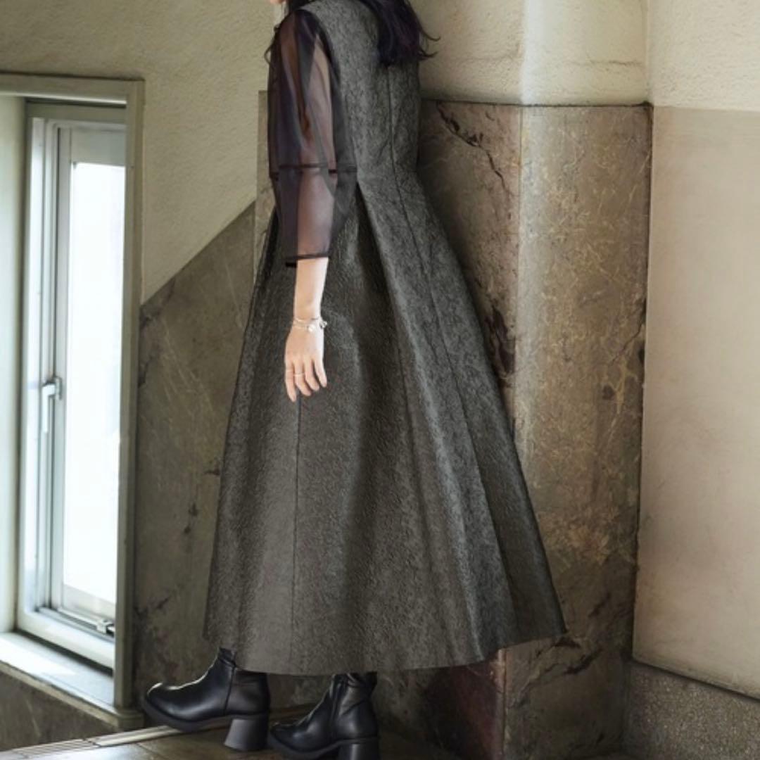 【美品】オケージョンドレス シースルー袖付きダークグレー