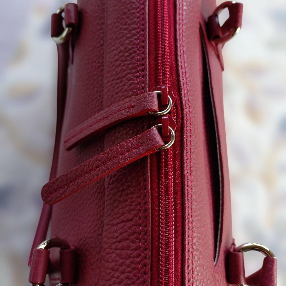 濱野レザーボルドートートバッグ ファスナー付き