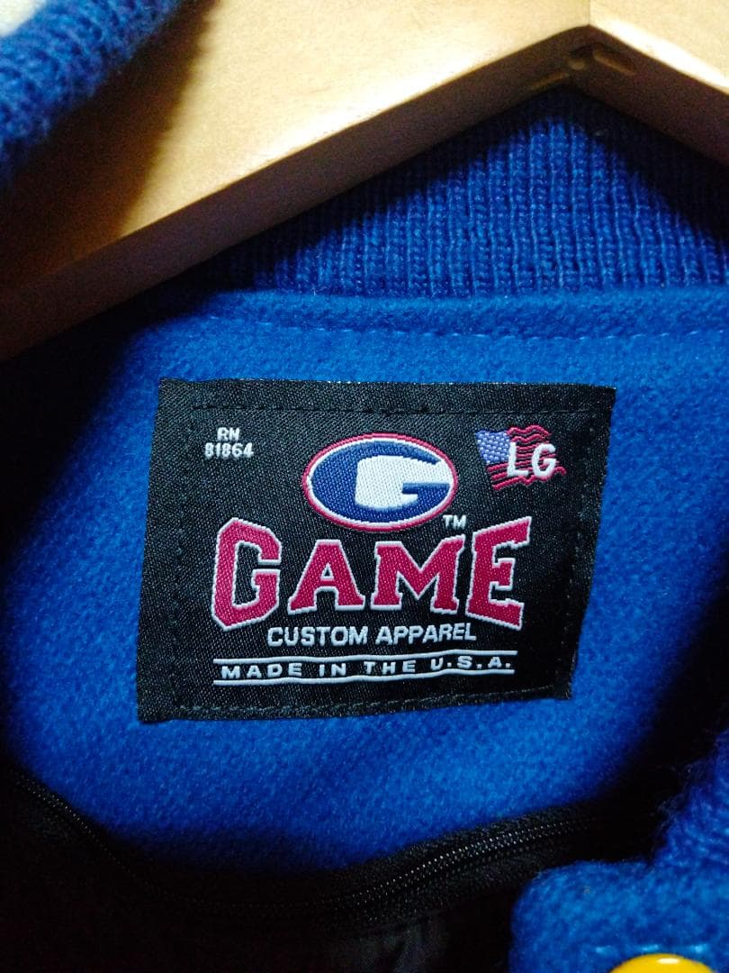 game sportswearゲームスポーツウェアウール袖革スタジャン美品L