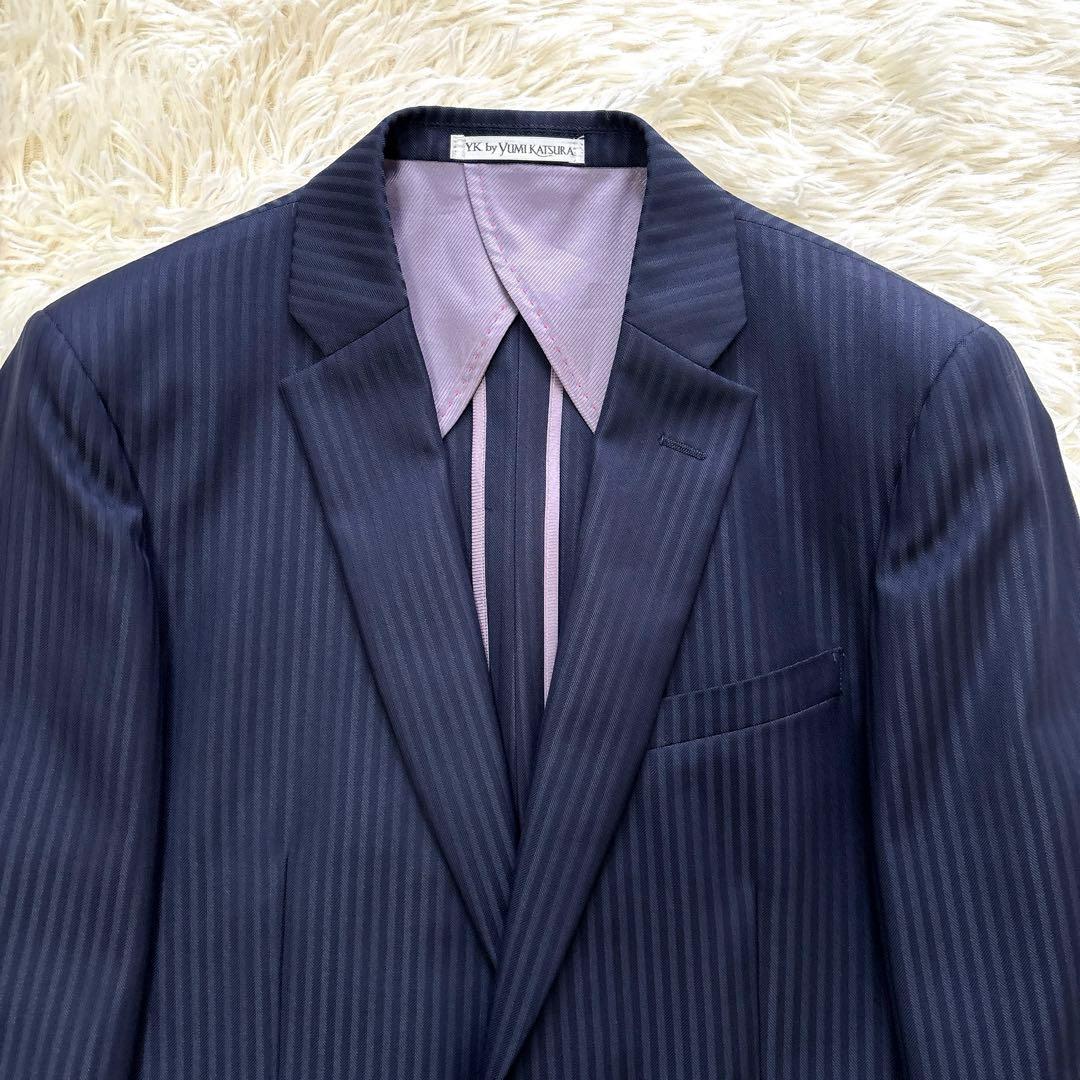 3ピース✨桂由美 ビジネス スーツ ネイビー ストライプ 92 A5 ウール混合