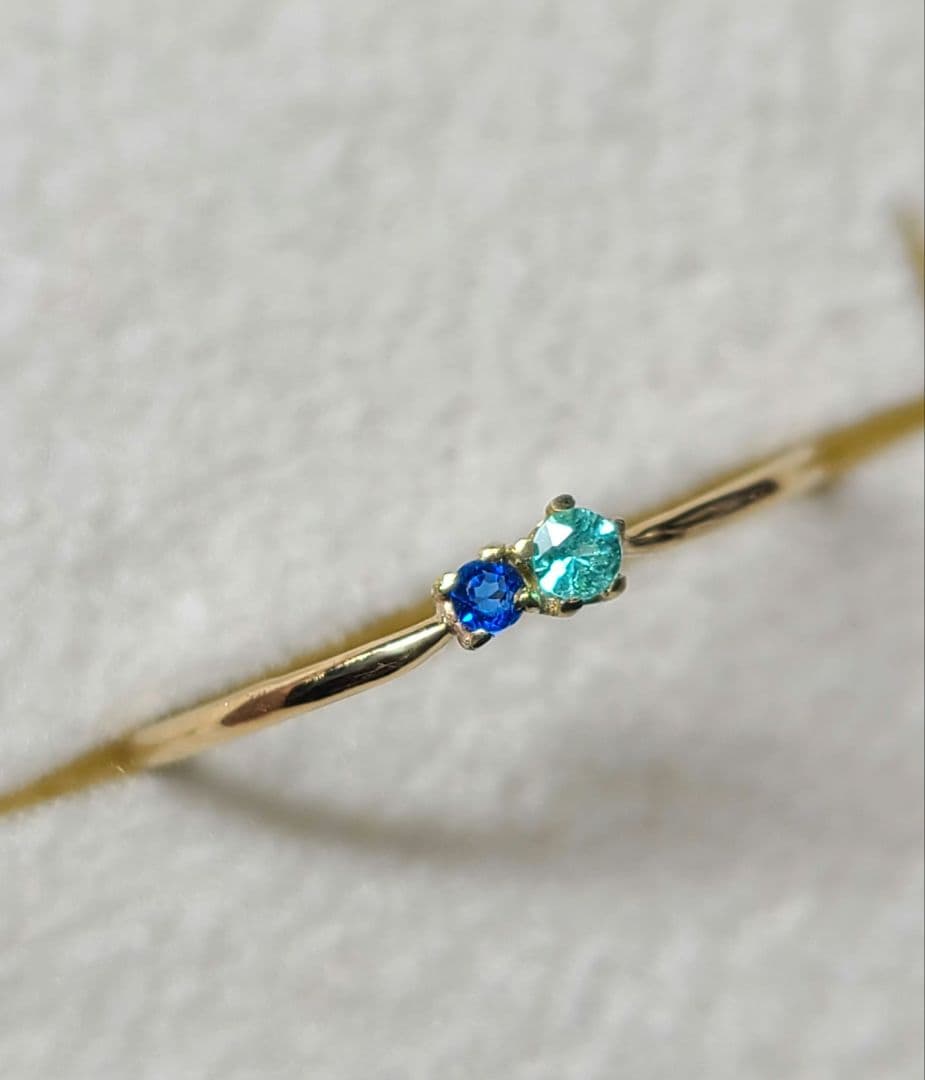 美しいブルーの共演!!★バターリャパライバトルマリン&アウイナイトリング18K★