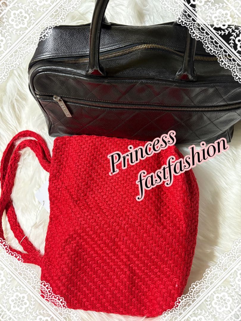 ら*ん様 シャネル CHANEL ニット編み レッド＆ブラック スパンコール ト