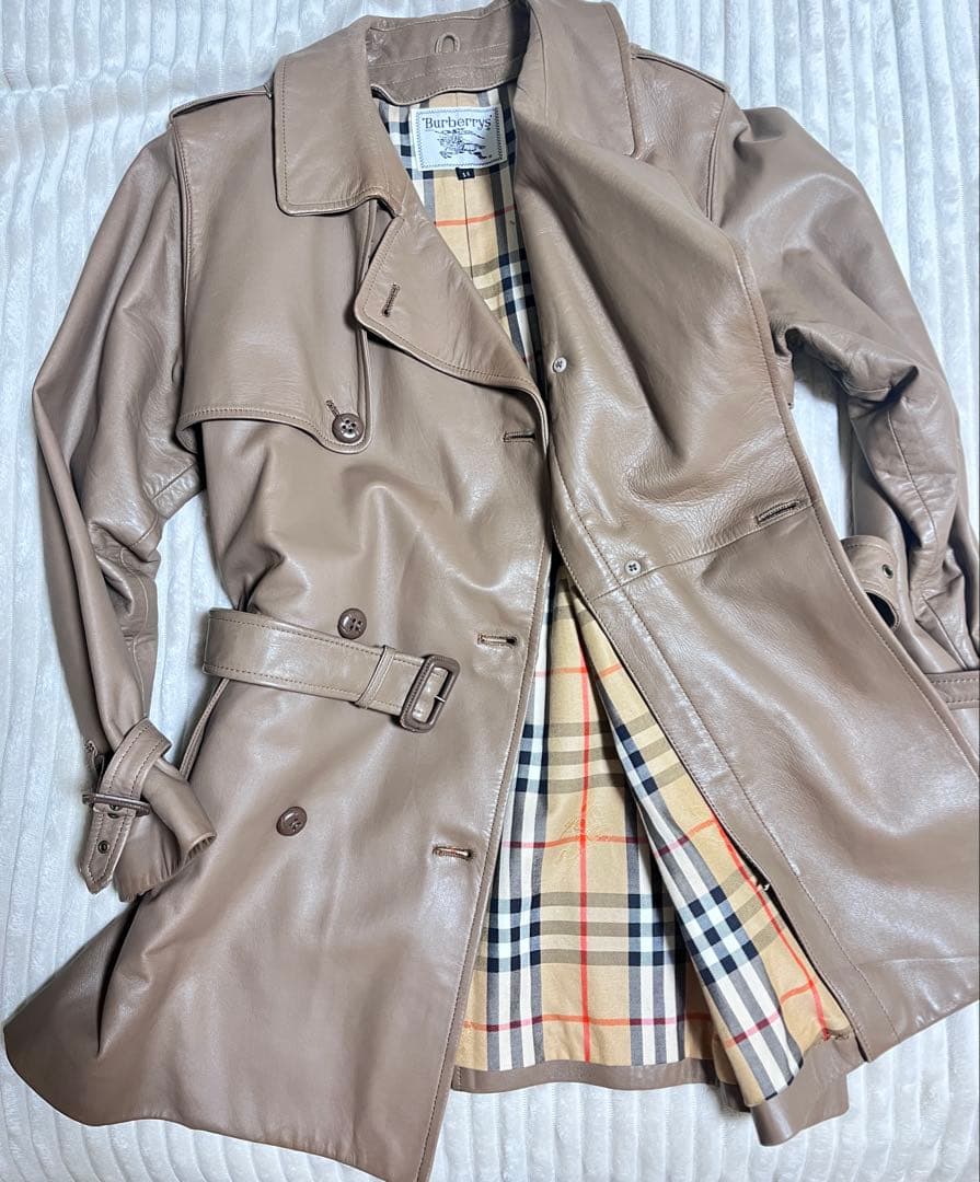 バーバリー　レザートレンチコート ベージュブラウン　ショート丈　11号Lサイズ