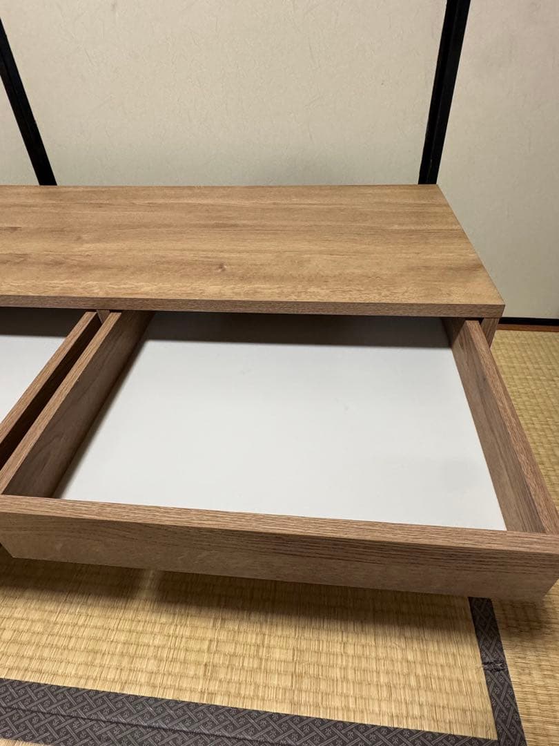 LOWYA ナチュラルウッド ローテーブル 引き出し付き