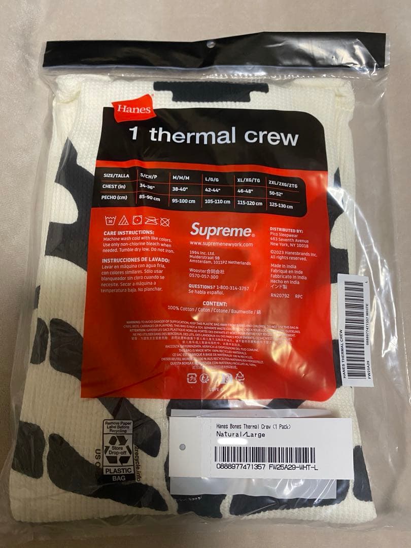 トップス Supreme Hanes Bones Thermal Crew Natural