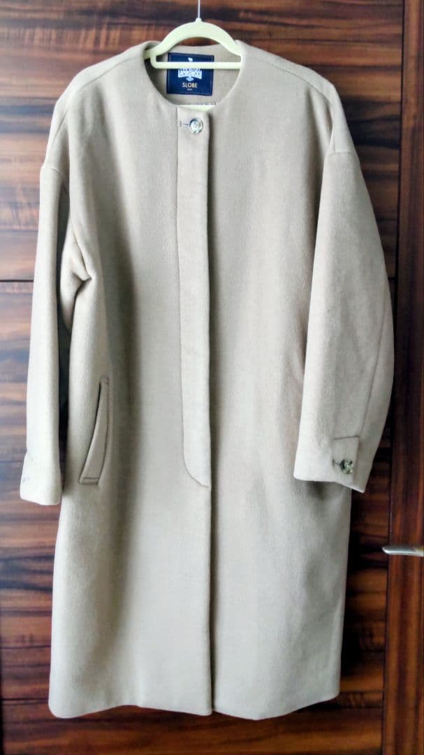 pick☆SLOBE IENA ロングコート ノーカラー ベージュ