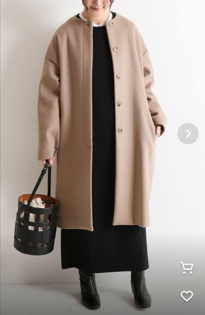 pick☆SLOBE IENA ロングコート ノーカラー ベージュ