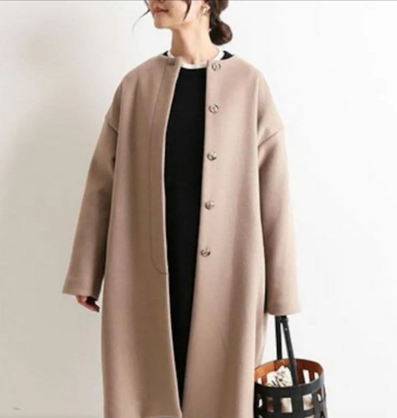 pick☆SLOBE IENA ロングコート ノーカラー ベージュ