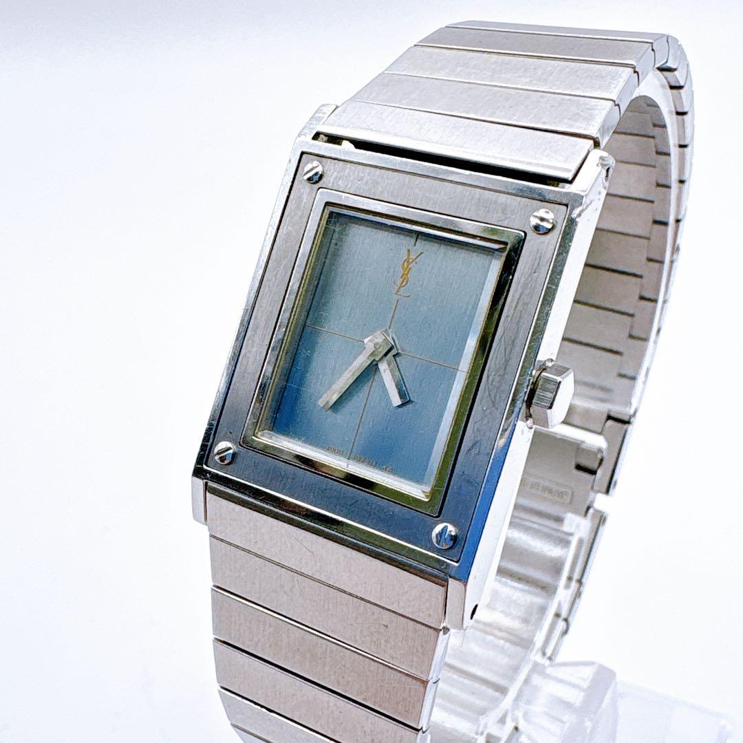 稼働品 YSL イヴサンローラン スクエアフェイス シルバー クオーツ 腕時計