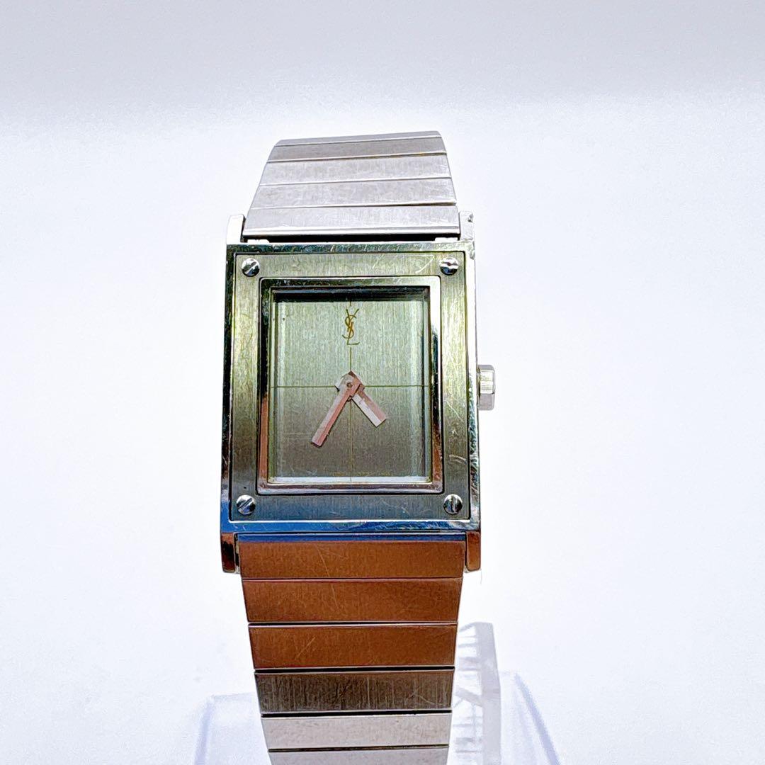 稼働品 YSL イヴサンローラン スクエアフェイス シルバー クオーツ 腕時計