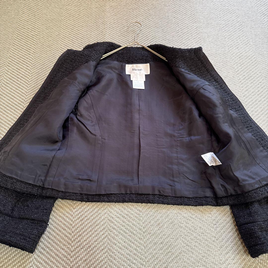 極美品 Rene ツイードジャケット フレアスリーブ ネイビー TISSUE