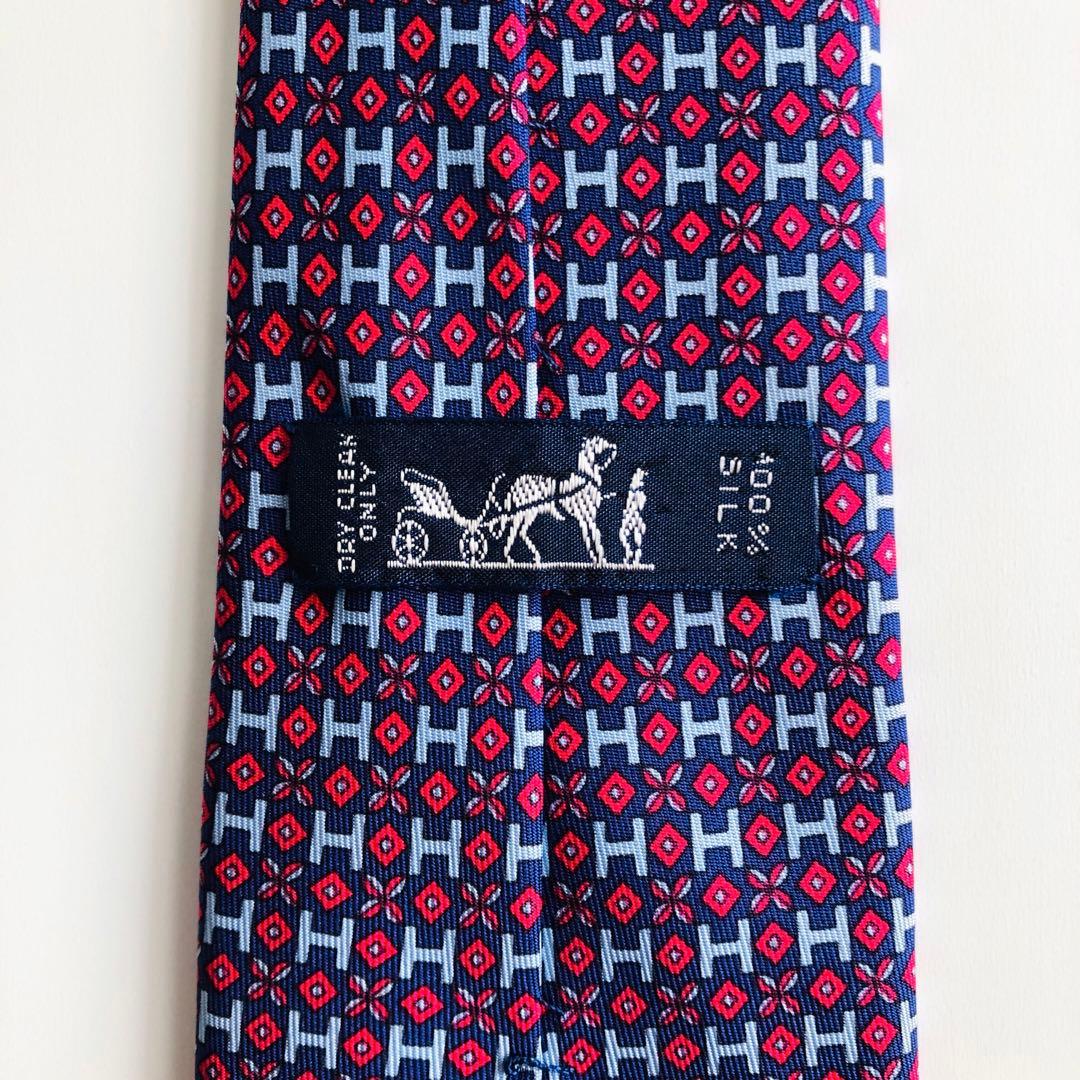 HERMES ネクタイ 紋章柄 パープル