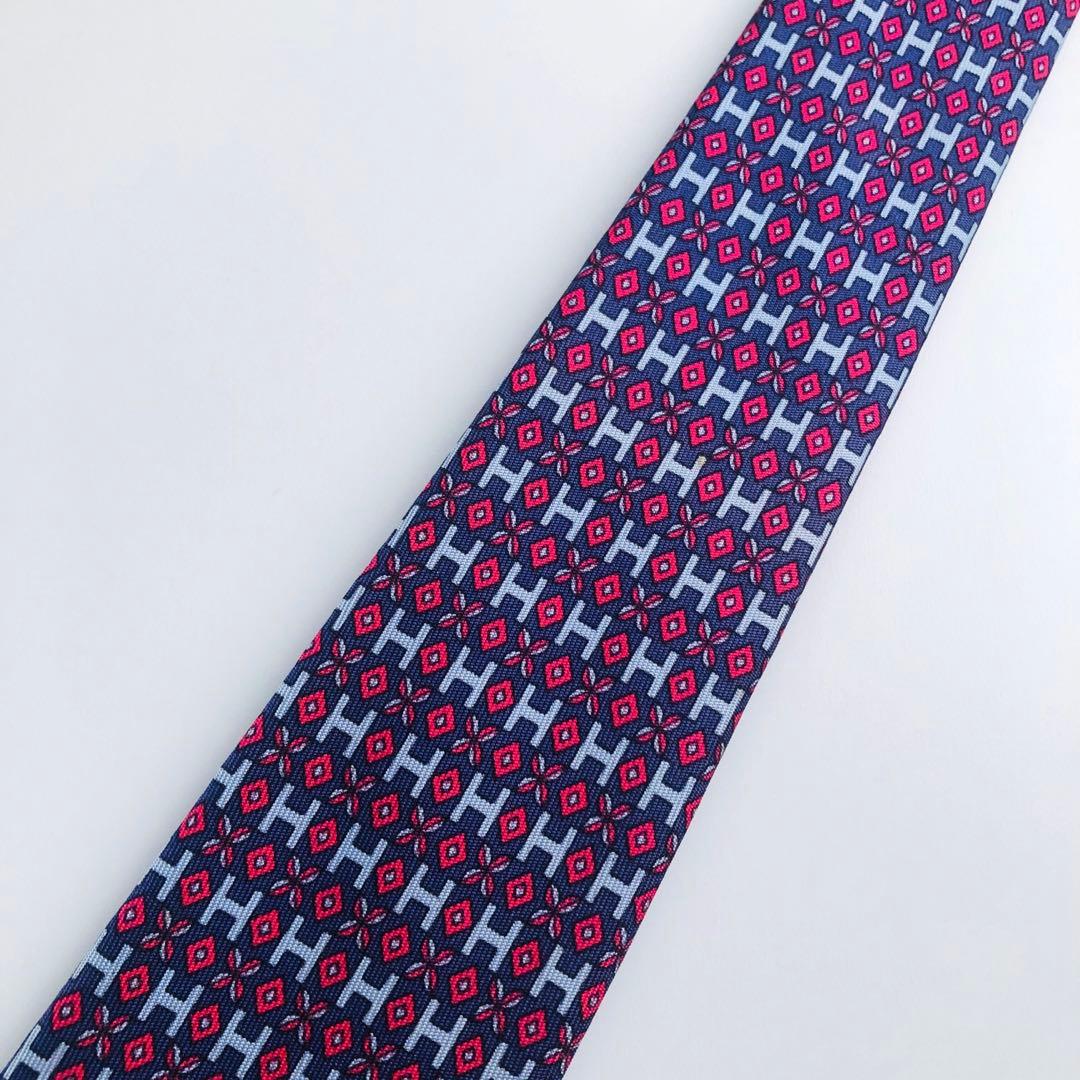 HERMES ネクタイ 紋章柄 パープル