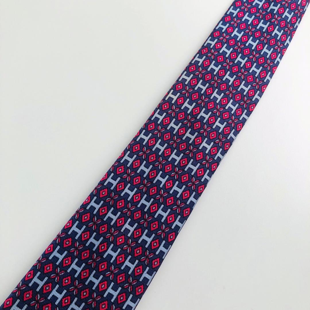 HERMES ネクタイ 紋章柄 パープル