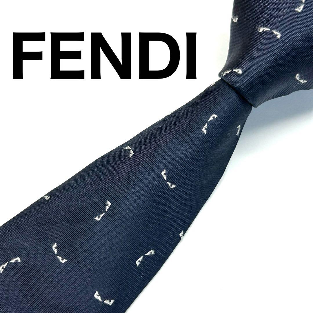 【極美品✨】フェンディ ネクタイ ネイビー モンスター バグズ 現行 高級シルク