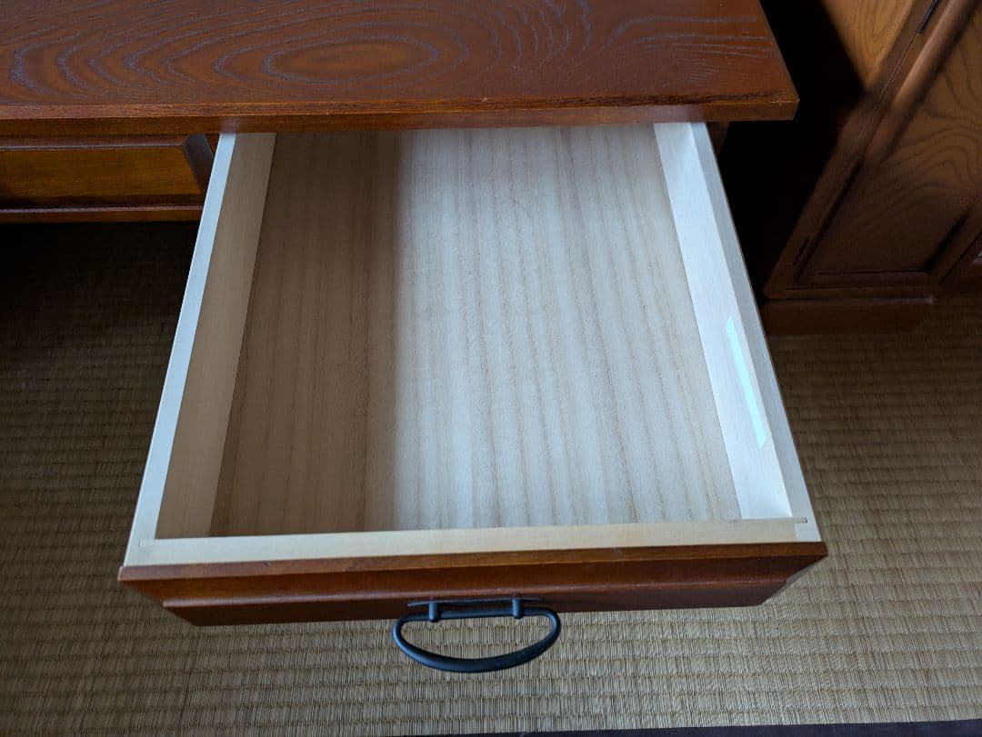 木製座卓 ダークブラウン 引き出し付き