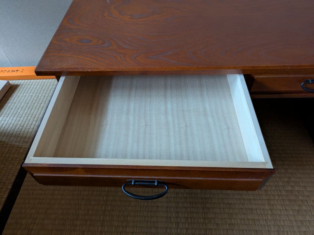 木製座卓 ダークブラウン 引き出し付き